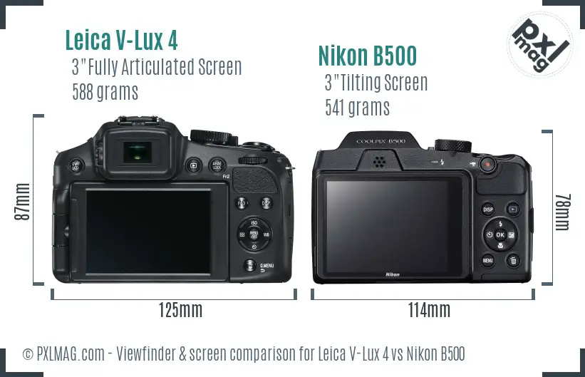 Leica V-Lux 4 vs Nikon B500 Screen and Viewfinder comparison
