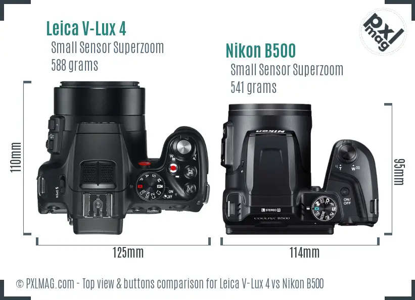 Leica V-Lux 4 vs Nikon B500 top view buttons comparison