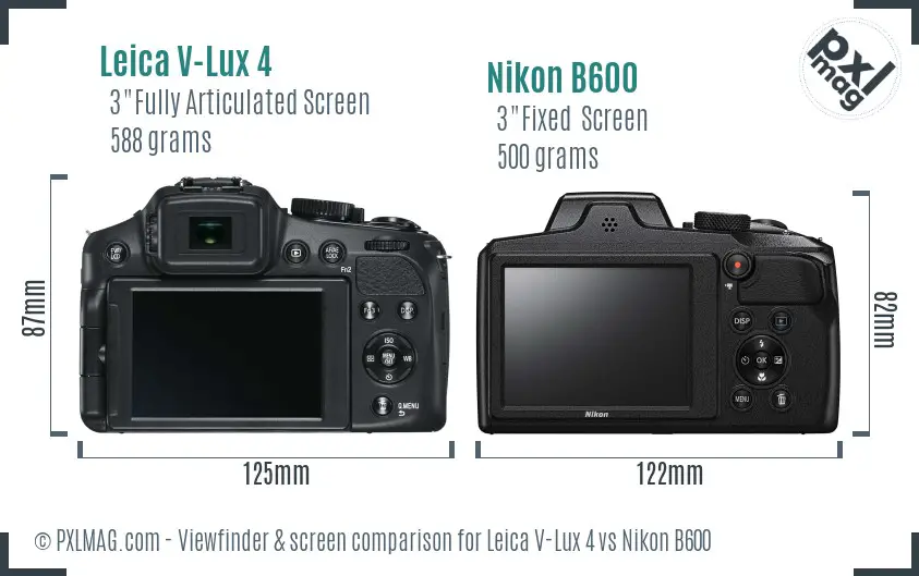 Leica V-Lux 4 vs Nikon B600 Screen and Viewfinder comparison