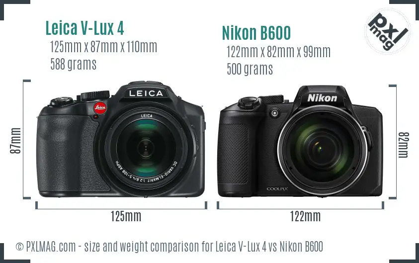 Leica V-Lux 4 vs Nikon B600 size comparison