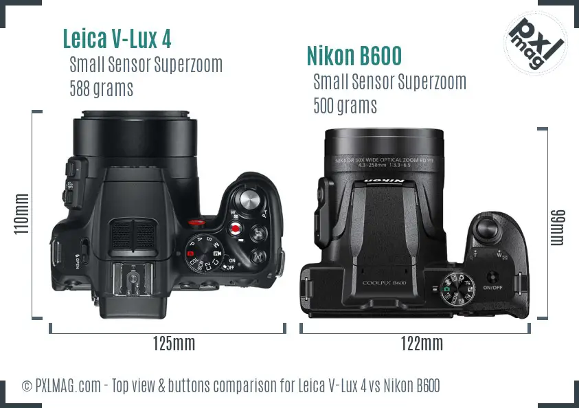 Leica V-Lux 4 vs Nikon B600 top view buttons comparison