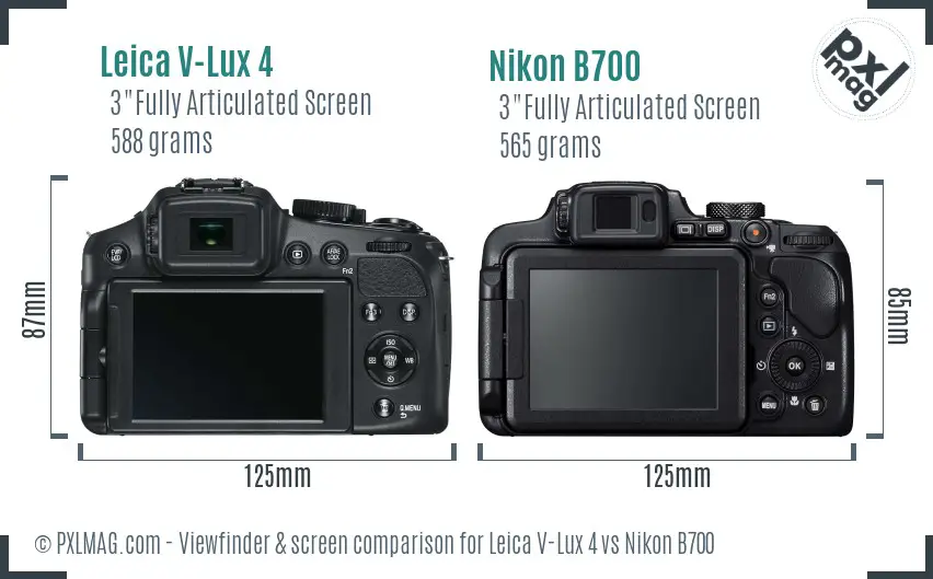 Leica V-Lux 4 vs Nikon B700 Screen and Viewfinder comparison