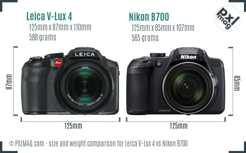 Leica V-Lux 4 vs Nikon B700 size comparison
