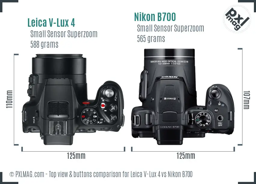 Leica V-Lux 4 vs Nikon B700 top view buttons comparison