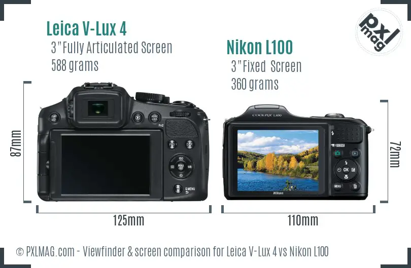 Leica V-Lux 4 vs Nikon L100 Screen and Viewfinder comparison