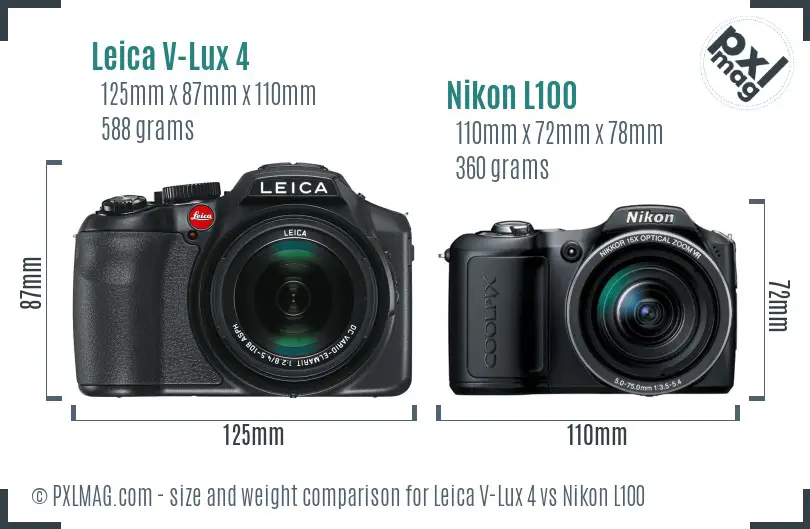 Leica V-Lux 4 vs Nikon L100 size comparison