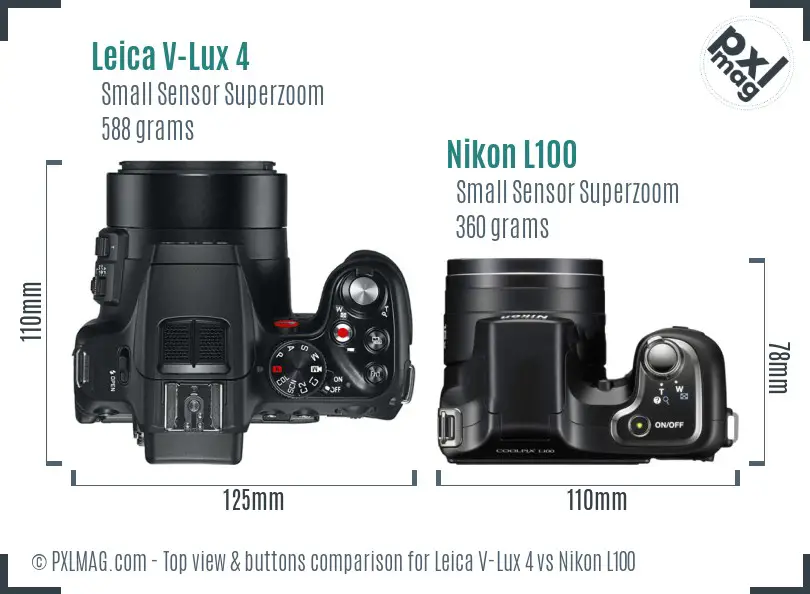Leica V-Lux 4 vs Nikon L100 top view buttons comparison
