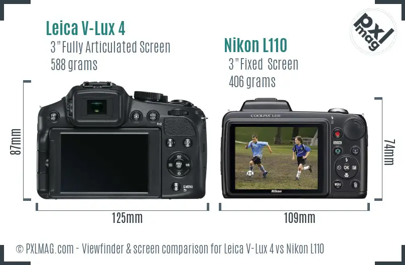 Leica V-Lux 4 vs Nikon L110 Screen and Viewfinder comparison