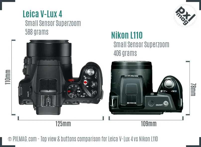 Leica V-Lux 4 vs Nikon L110 top view buttons comparison