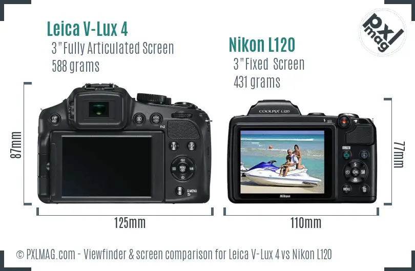 Leica V-Lux 4 vs Nikon L120 Screen and Viewfinder comparison