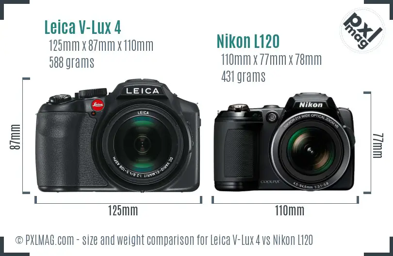 Leica V-Lux 4 vs Nikon L120 size comparison