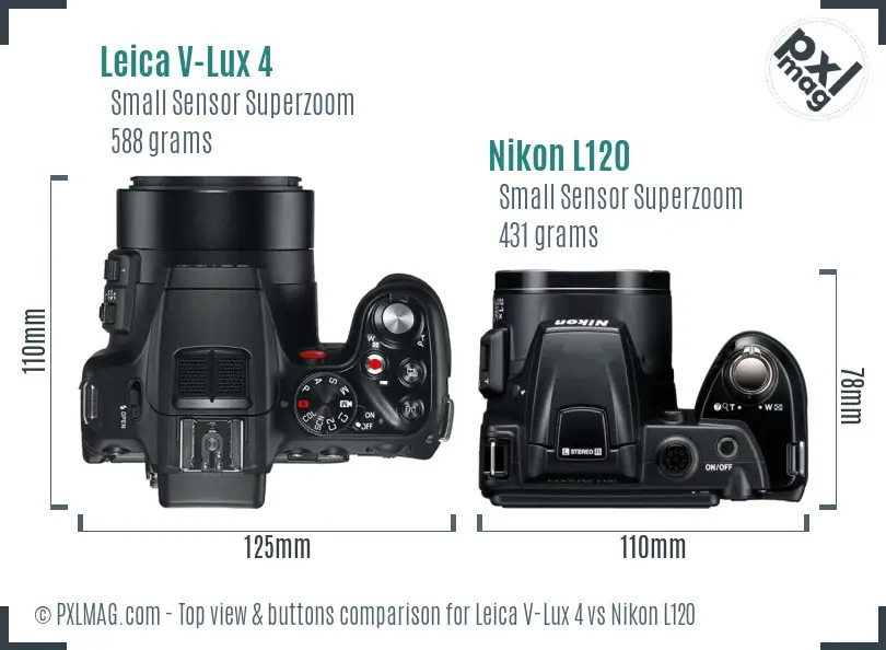 Leica V-Lux 4 vs Nikon L120 top view buttons comparison