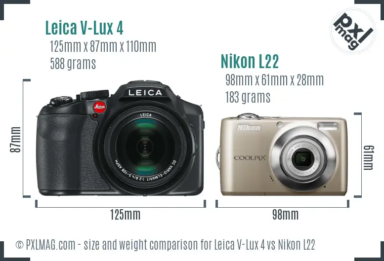 Leica V-Lux 4 vs Nikon L22 size comparison