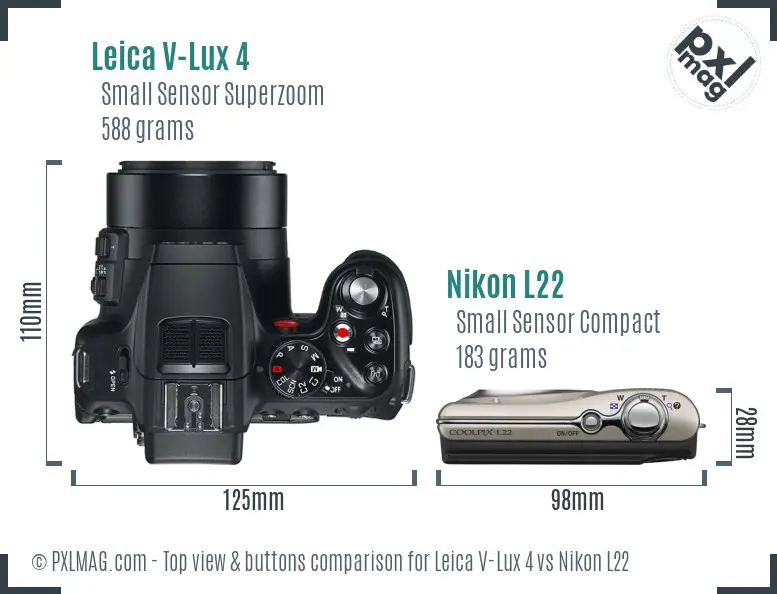 Leica V-Lux 4 vs Nikon L22 top view buttons comparison