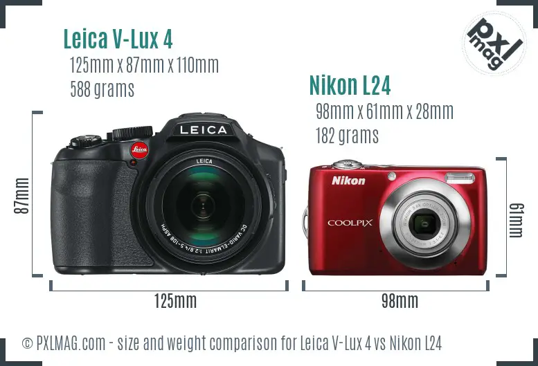 Leica V-Lux 4 vs Nikon L24 size comparison