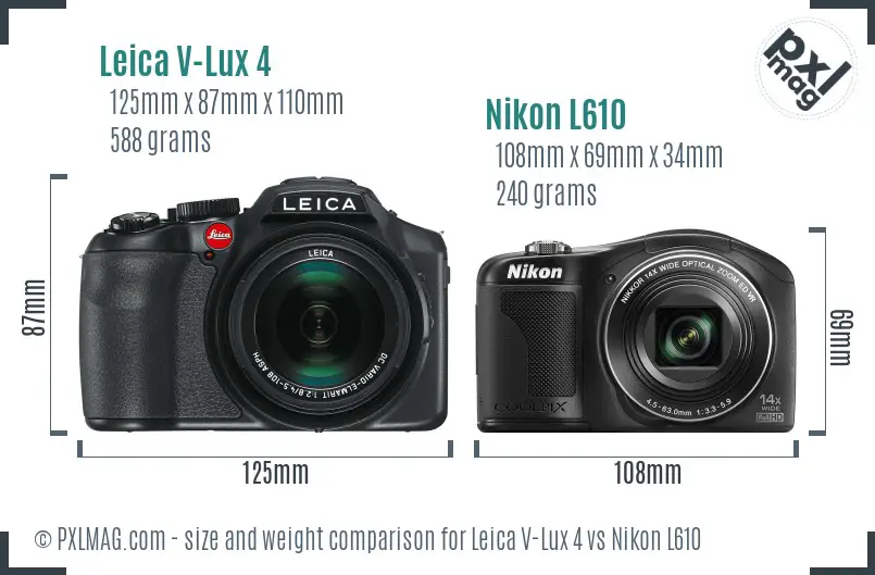 Leica V-Lux 4 vs Nikon L610 size comparison