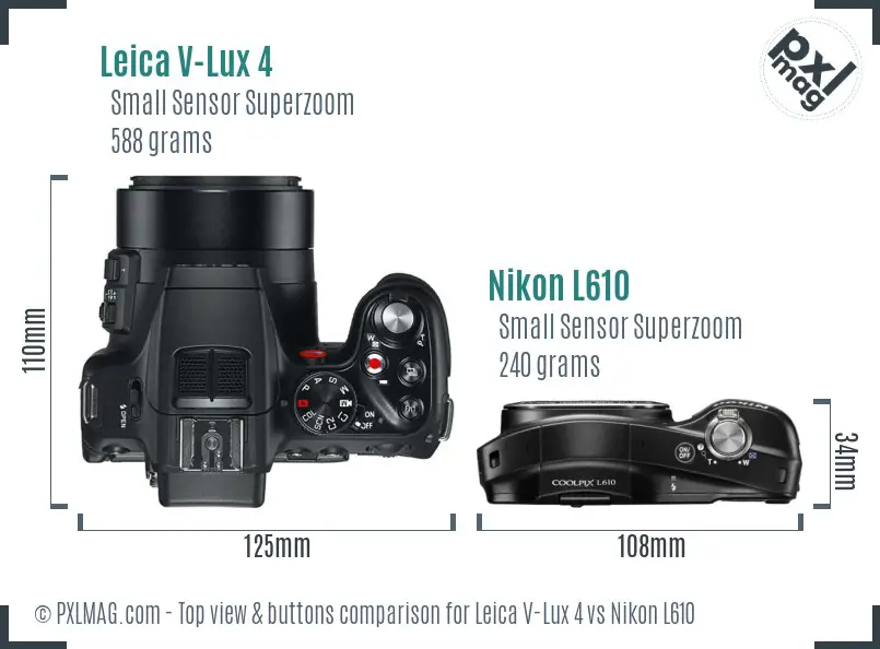 Leica V-Lux 4 vs Nikon L610 top view buttons comparison