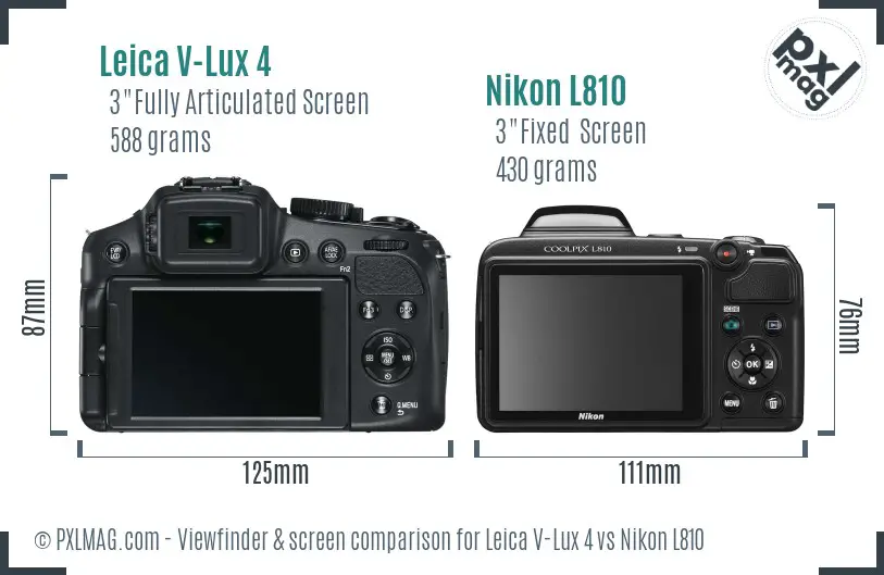 Leica V-Lux 4 vs Nikon L810 Screen and Viewfinder comparison