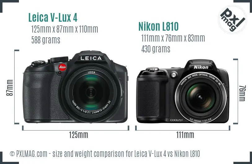 Leica V-Lux 4 vs Nikon L810 size comparison