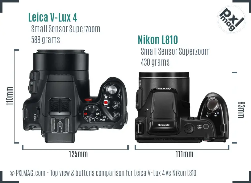 Leica V-Lux 4 vs Nikon L810 top view buttons comparison