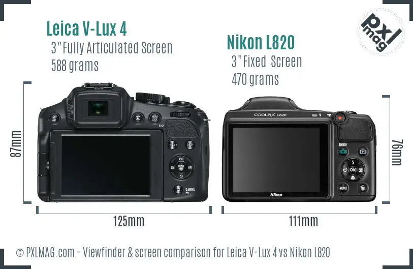 Leica V-Lux 4 vs Nikon L820 Screen and Viewfinder comparison