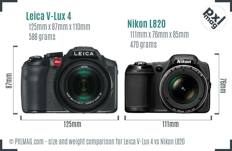 Leica V-Lux 4 vs Nikon L820 size comparison
