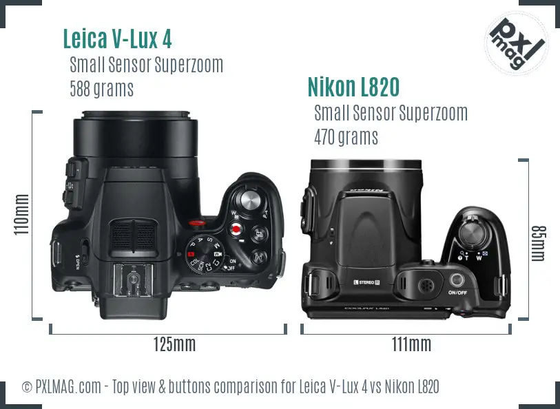 Leica V-Lux 4 vs Nikon L820 top view buttons comparison