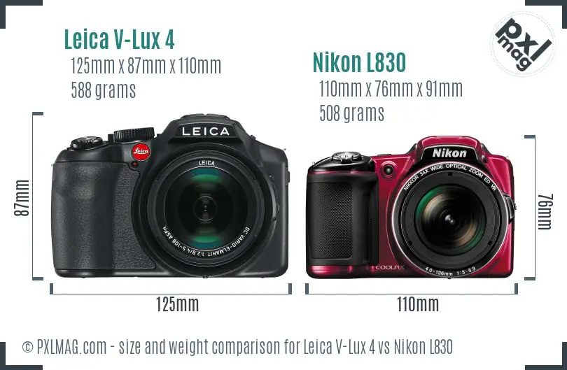 Leica V-Lux 4 vs Nikon L830 size comparison