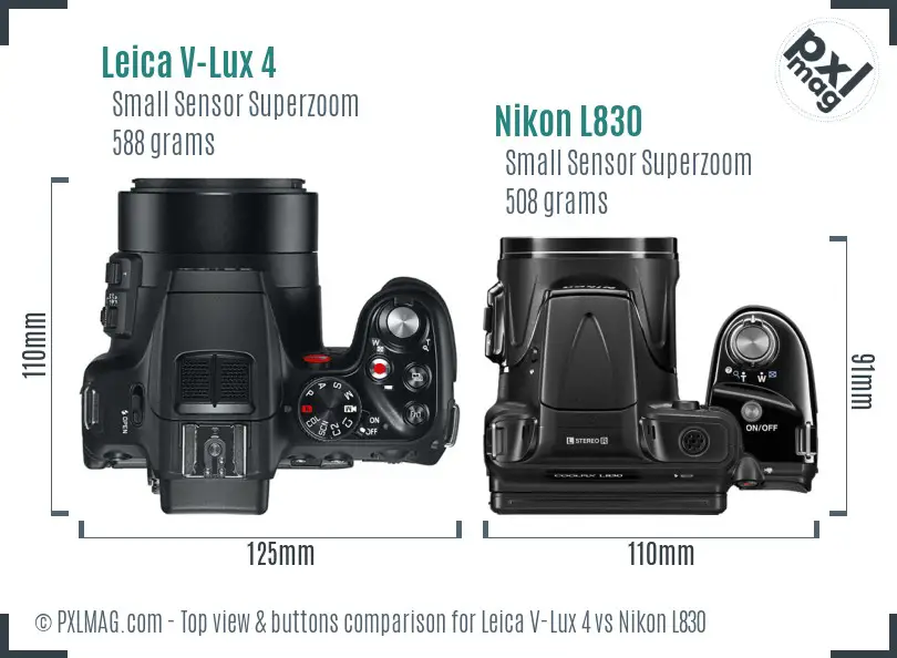 Leica V-Lux 4 vs Nikon L830 top view buttons comparison