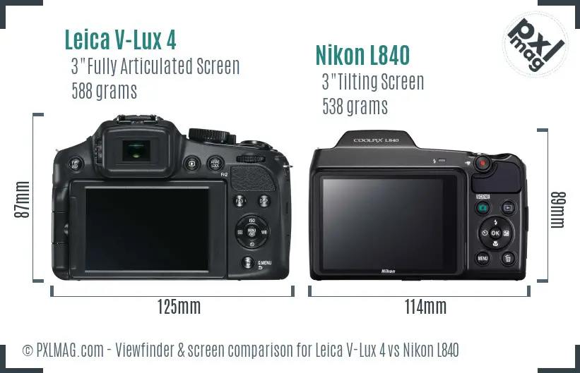 Leica V-Lux 4 vs Nikon L840 Screen and Viewfinder comparison