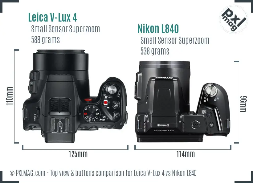 Leica V-Lux 4 vs Nikon L840 top view buttons comparison