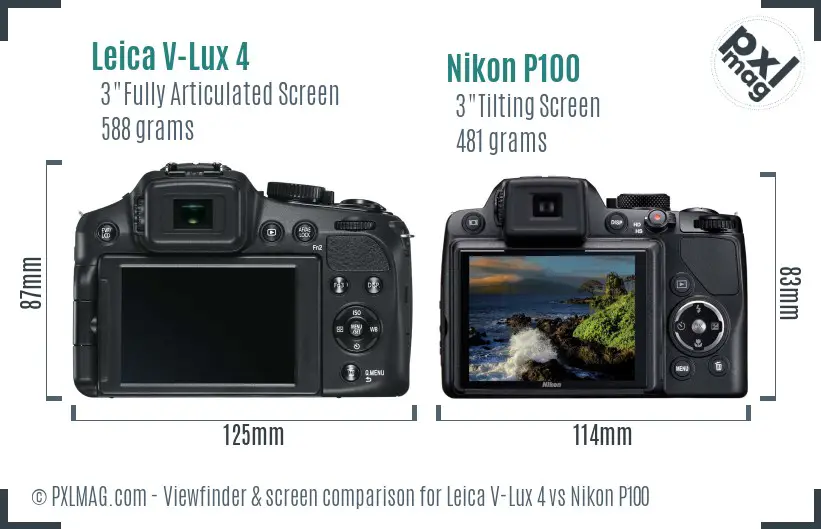 Leica V-Lux 4 vs Nikon P100 Screen and Viewfinder comparison