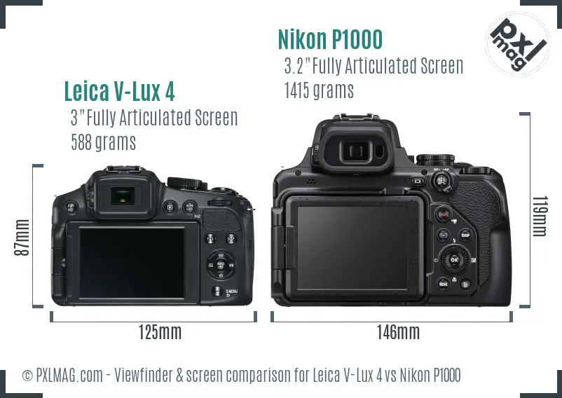 Leica V-Lux 4 vs Nikon P1000 Screen and Viewfinder comparison