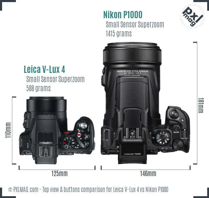 Leica V-Lux 4 vs Nikon P1000 top view buttons comparison