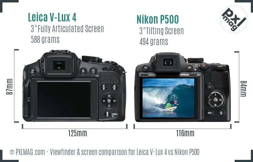 Leica V-Lux 4 vs Nikon P500 Screen and Viewfinder comparison