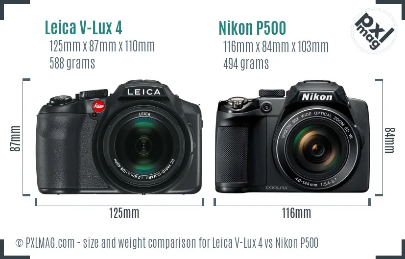 Leica V-Lux 4 vs Nikon P500 size comparison