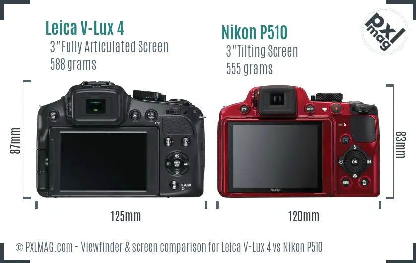 Leica V-Lux 4 vs Nikon P510 Screen and Viewfinder comparison