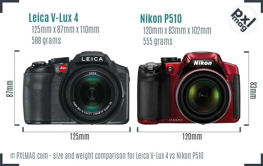 Leica V-Lux 4 vs Nikon P510 size comparison