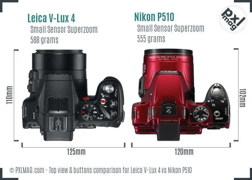Leica V-Lux 4 vs Nikon P510 top view buttons comparison