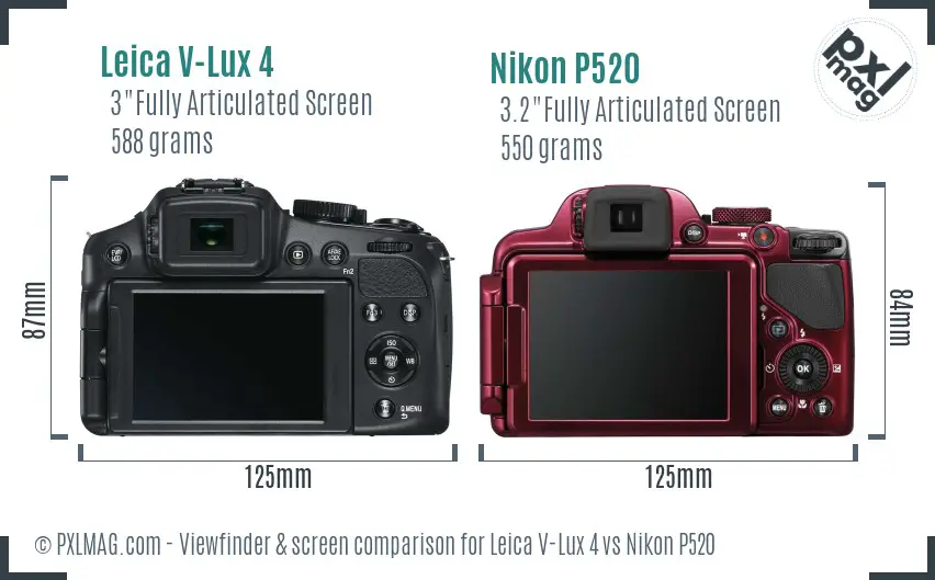Leica V-Lux 4 vs Nikon P520 Screen and Viewfinder comparison