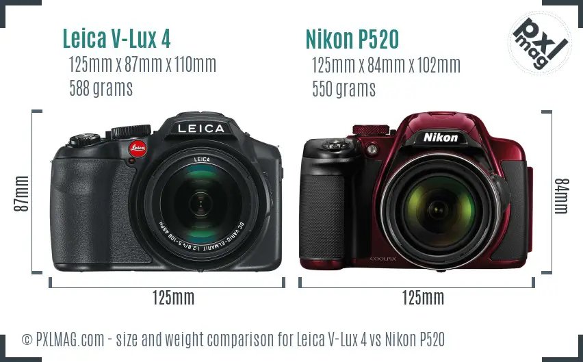 Leica V-Lux 4 vs Nikon P520 size comparison