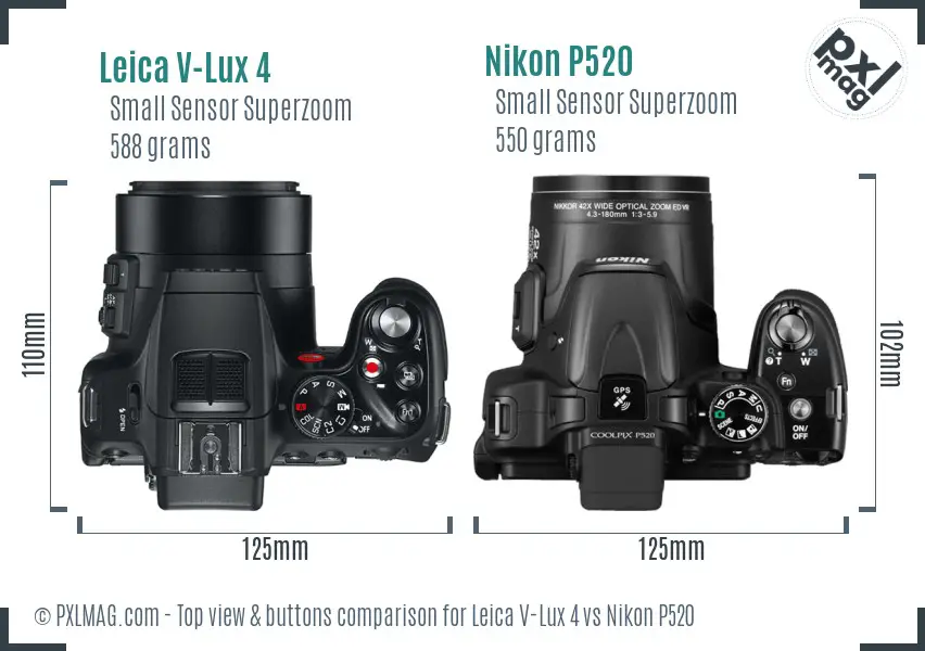 Leica V-Lux 4 vs Nikon P520 top view buttons comparison