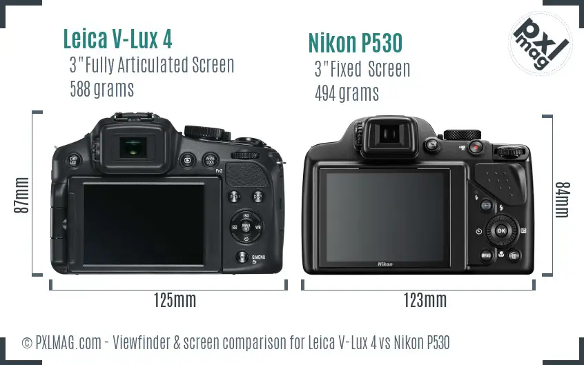 Leica V-Lux 4 vs Nikon P530 Screen and Viewfinder comparison