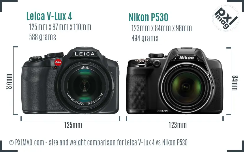 Leica V-Lux 4 vs Nikon P530 size comparison