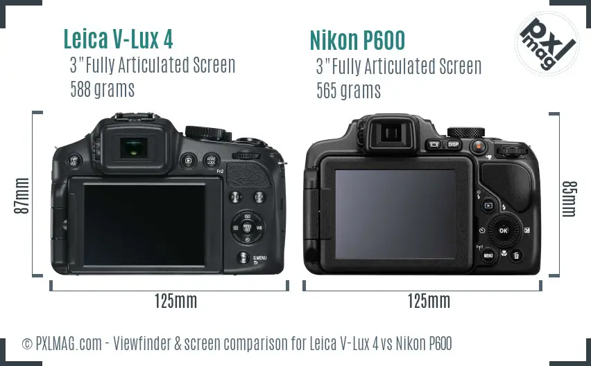 Leica V-Lux 4 vs Nikon P600 Screen and Viewfinder comparison