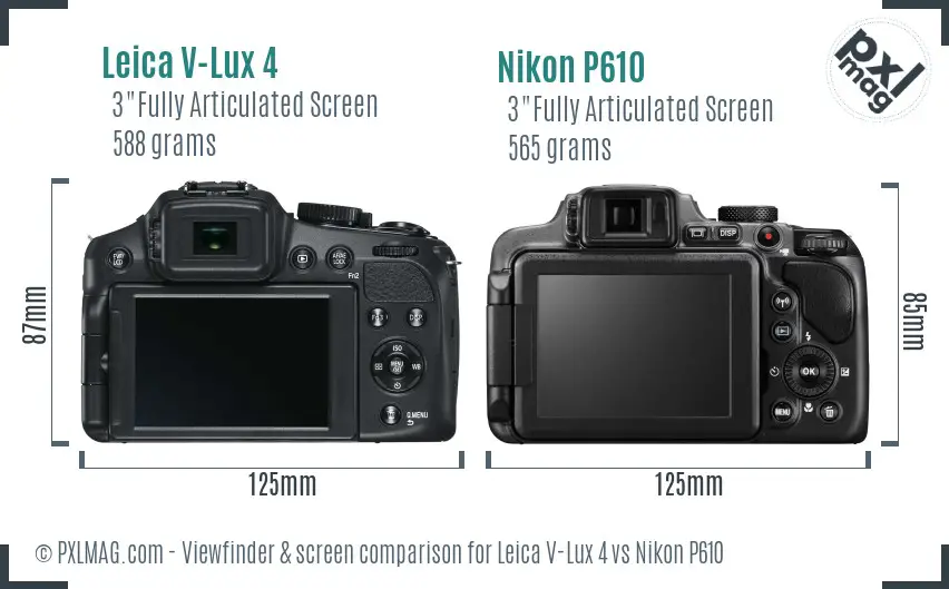 Leica V-Lux 4 vs Nikon P610 Screen and Viewfinder comparison