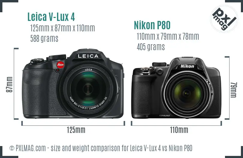 Leica V-Lux 4 vs Nikon P80 size comparison