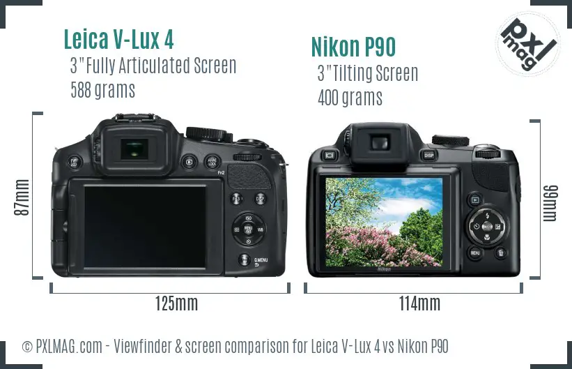 Leica V-Lux 4 vs Nikon P90 Screen and Viewfinder comparison