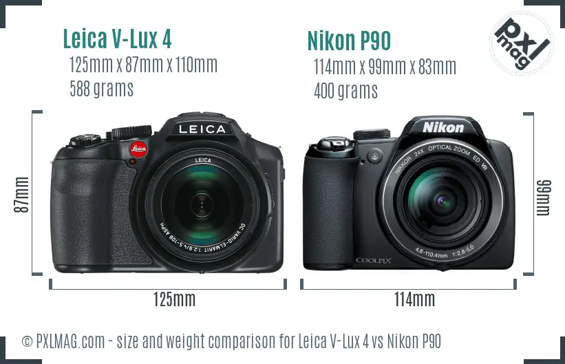 Leica V-Lux 4 vs Nikon P90 size comparison