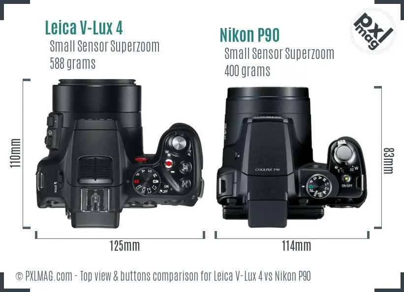 Leica V-Lux 4 vs Nikon P90 top view buttons comparison